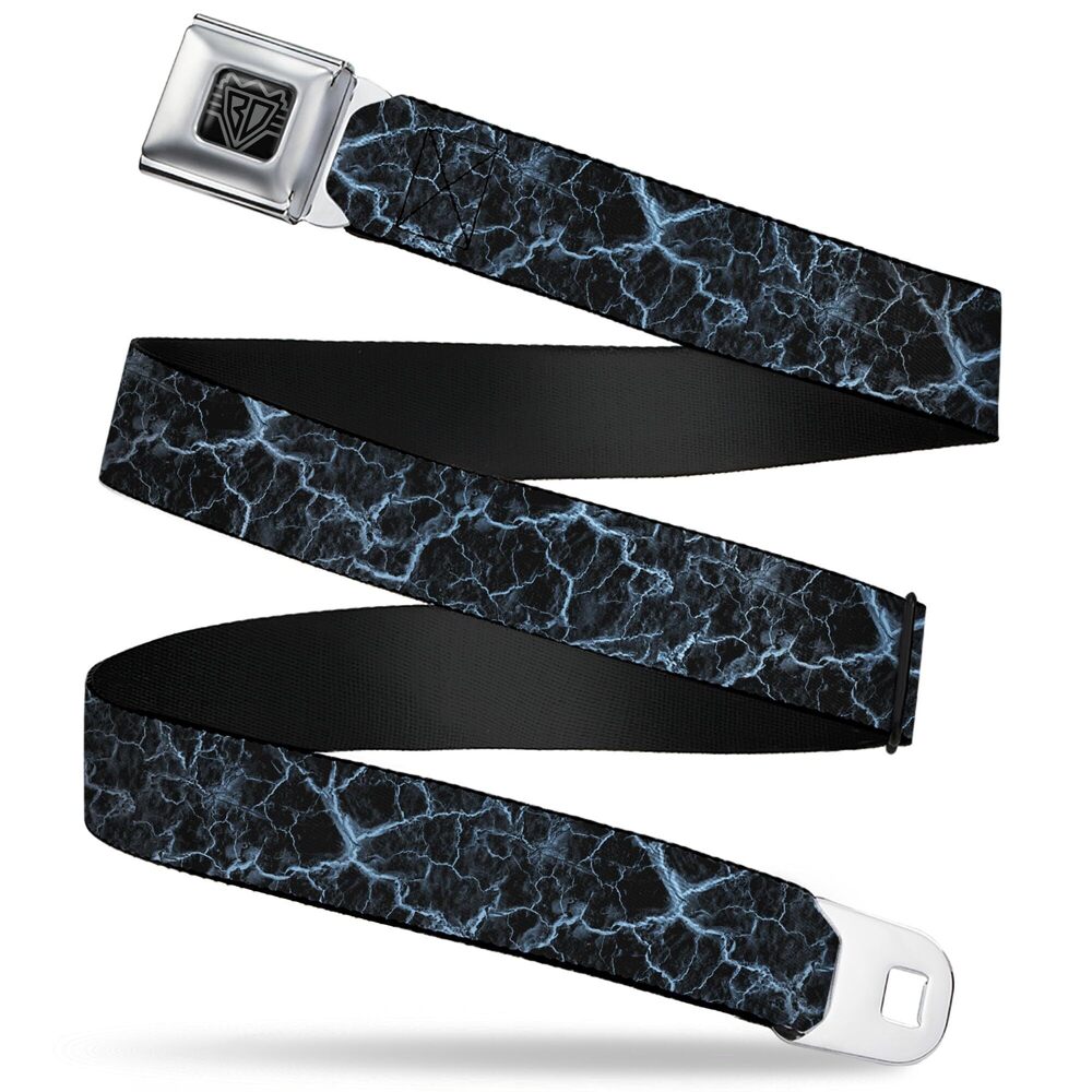 7746 Belt, Seatbelt Buckle Belt, Marble Black Baby Blue, 32 to 52 Inches